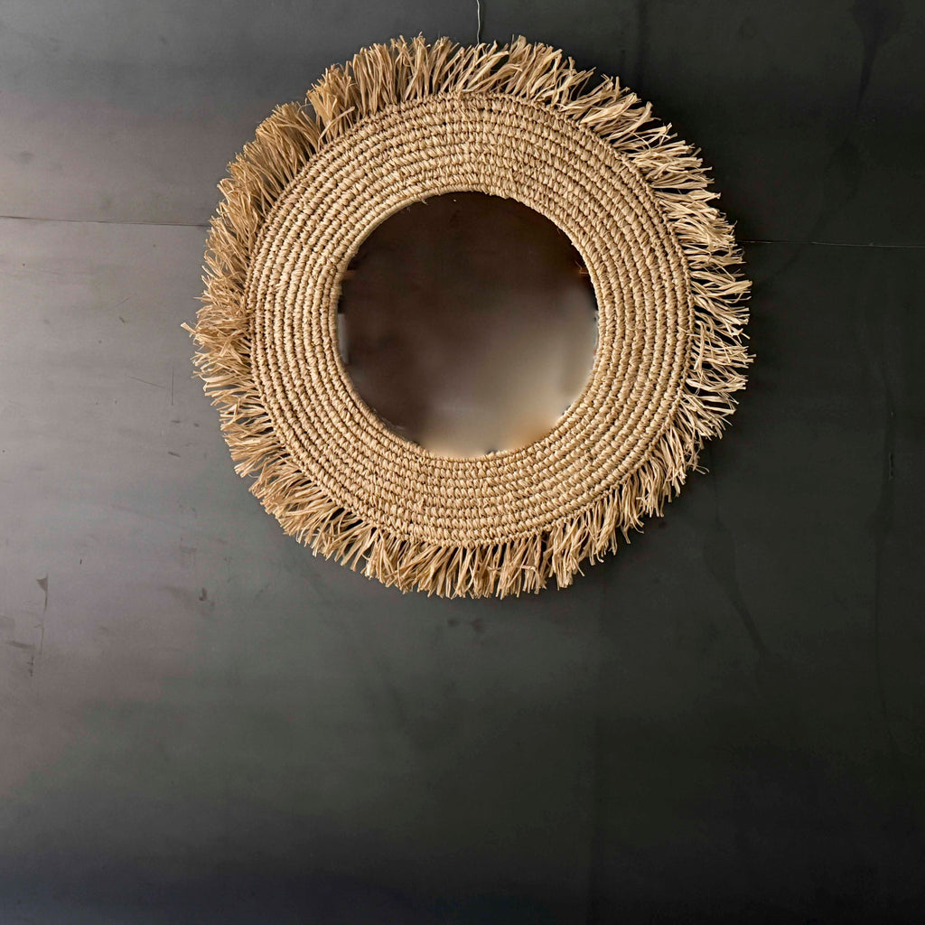 ESPEJO REDONDO RAFFIA FLECOS CH. INPAN011B