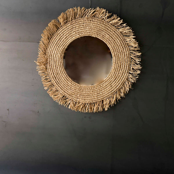 ESPEJO REDONDO RAFFIA FLECOS CH. INPAN011B