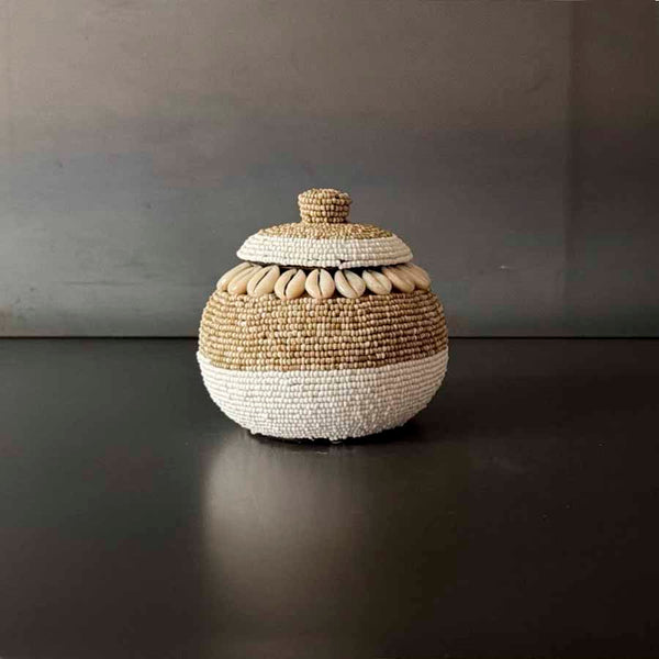 BOWL CON TAPA CUENTAS BLANCO Y BEIGE MED.    INSAG069B
