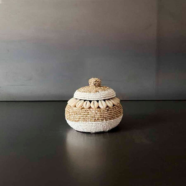 BOWL CON TAPA CUENTAS BLANCO Y BEIGE CH.    INSAG069C