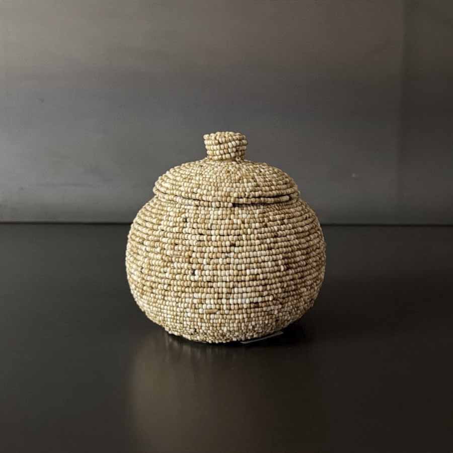 BOWL CON TAPA CUENTAS BEIGE MED.  INSAG072B